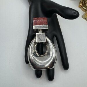 Vintage Sterling Silver Perfume Bottle Red Swirl Acrylic Top Signed Modernist